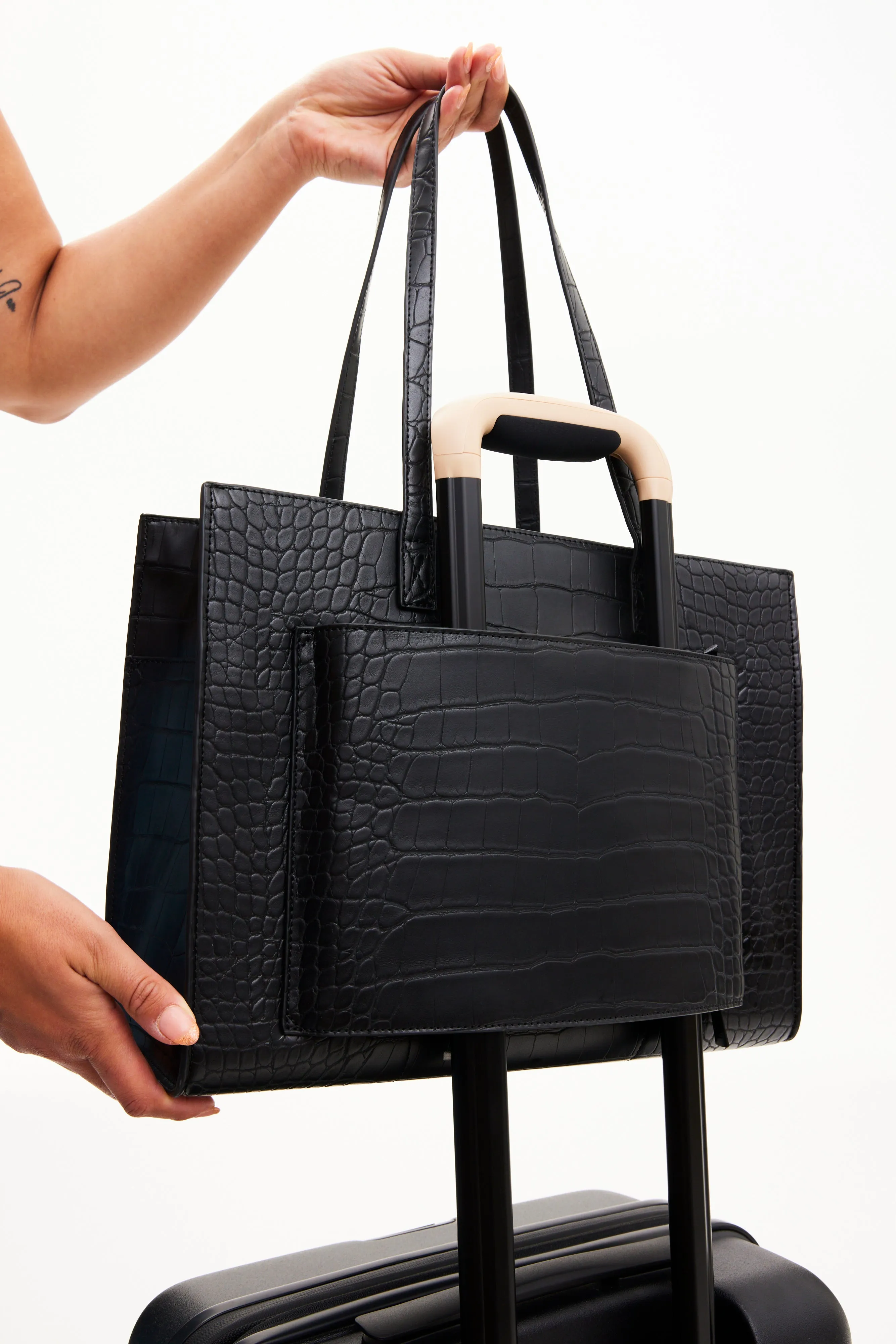 The Work Tote in Black Croc