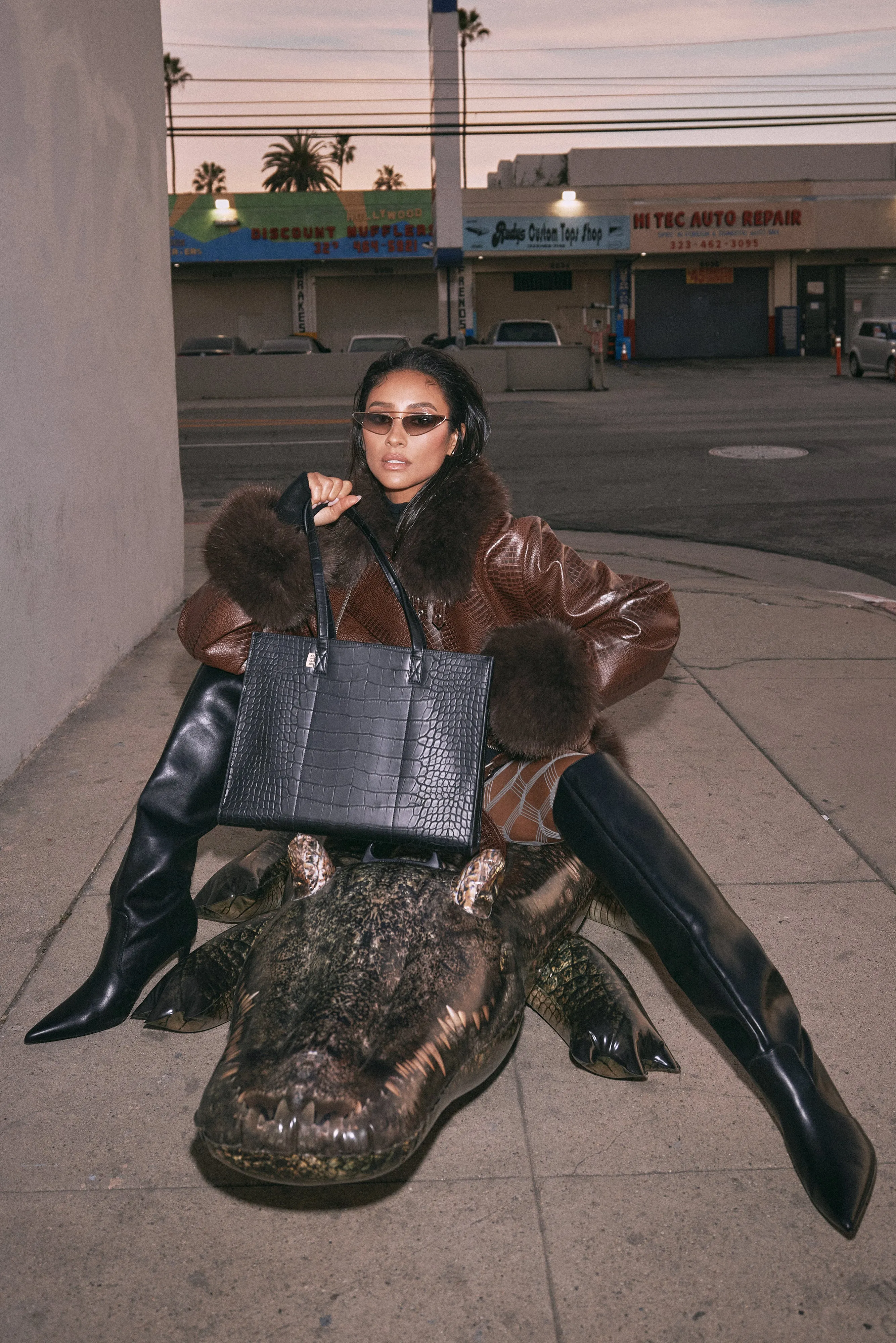 The Work Tote in Black Croc