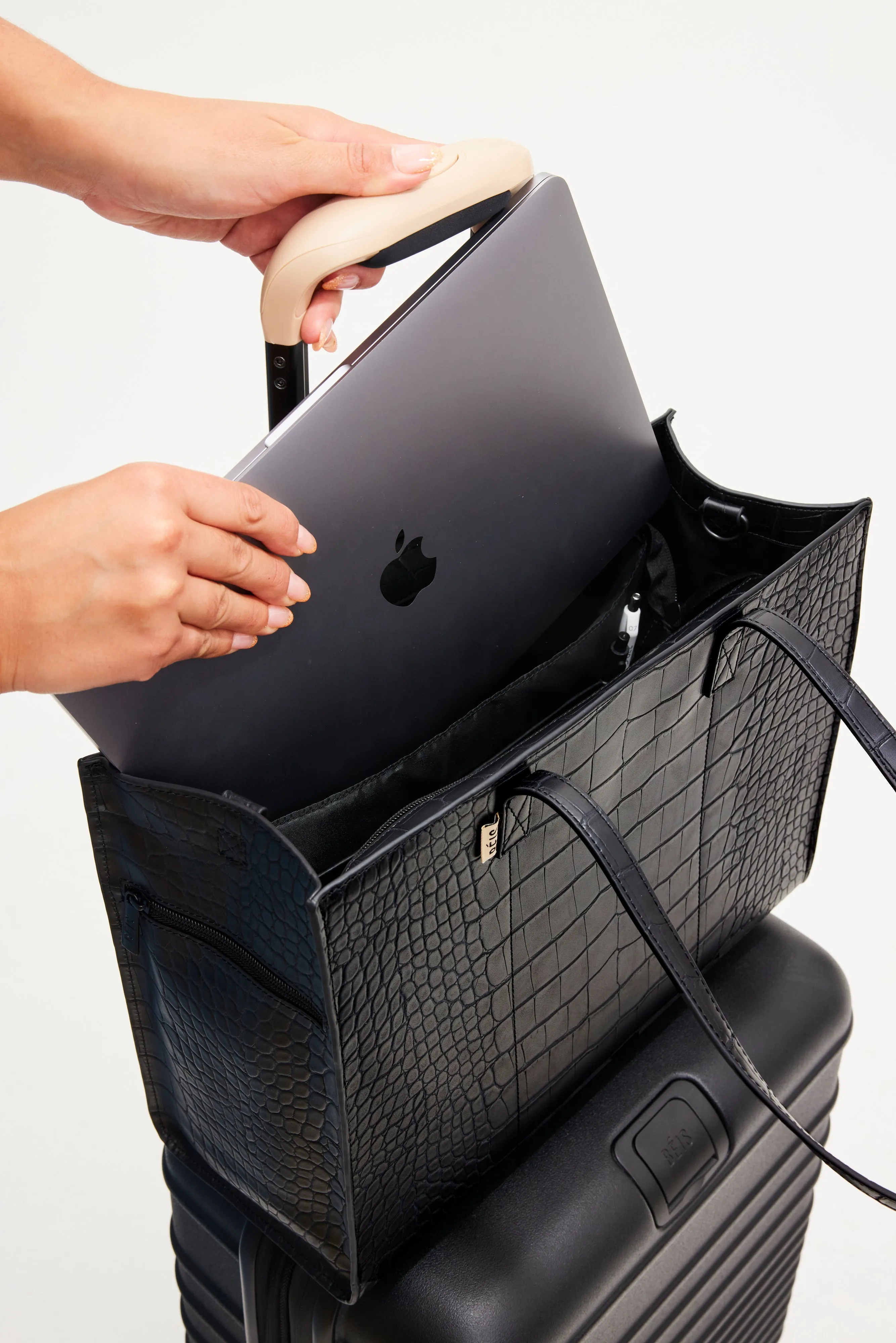 The Work Tote in Black Croc